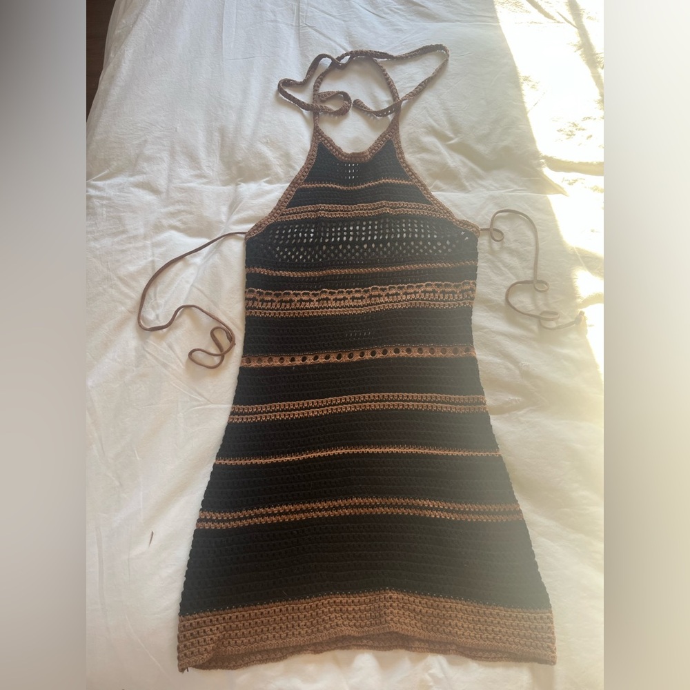 ** SOLD ** Black and Brown Crochet Halter Coverup